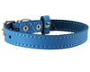 Genuine Leather Dog Collar for Smallest Dogs and Puppies 3 Sizes Blue