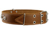 Genuine 1.75" Wide Thick Leather Studded Dog Collar Tan. Fits 21.5"-26" Neck, XLarge Breeds