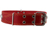 Genuine 1.75" Wide Thick Leather Studded Dog Collar Red. Fits 21.5"-26" Neck, XLarge Breeds