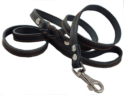 6' Genuine Leather Braided Dog Leash Black 3/4