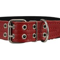 Genuine Leather Dog Collar, Padded Red, 1.5" Wide. Fits 14"-18" Neck Size , Medium
