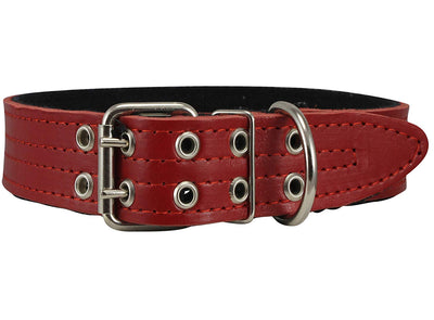 Genuine Leather Dog Collar, Padded Red, 1.5