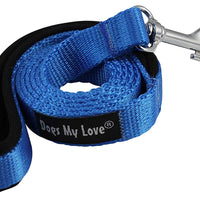 Dogs My Love 4ft Long Neoprene Padded Handle Nylon Leash 4 Sizes Blue