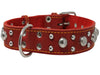 Red Real 1.5" Wide Thick Leather Studded Dog Collar. Fits 17"-21.5" Neck.