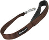 Short Dog Leash Padded Handle Wide Nylon Traffic Lead 22" Long Brown