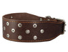 Dogs My Love 3" Extra Wide Genuine Leather Studded Brown Leather Collar 23.5"-28" Neck XLarge Breeds