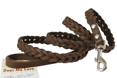Genuine Fully Braided Leather Dog Leash 4 Ft Long 3/8