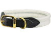 White Soft Genuine Rolled Leather Dog Collar Brass Hardware