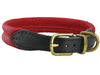 Red Soft Genuine Rolled Leather Dog Collar Brass Hardware