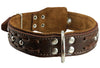 Genuine Leather Braided Studded Dog Collar, Soft Suede Padded Brown 1.5" Wide. Fits 17"-21" Neck