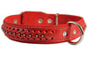 Genuine Leather Braided Studded Dog Collar, Red 1.25" Wide. Fits 16"-20.5" Neck.