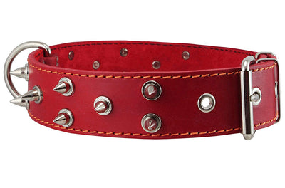 Dogs My Love Real Leather Red Spiked Dog Collar Spikes, 1.6