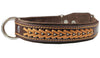 Genuine Leather Braided Studded Dog Collar, Brown 1.25" Wide. Fits 16"-20.5" Neck.