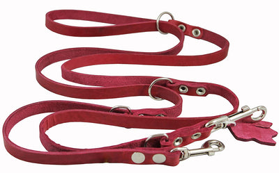 Red 6 Way Multifunctional Leather Dog Leash, Adjustable Lead 49