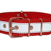 Genuine Leather Reflective Dog Collar 27" Long 1.6" Wide Red Fits 19.5"-23.5" Neck