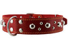 Genuine 1.75" Wide Thick Leather Studded Dog Collar Red. Fits 21.5"-26" Neck, XLarge Breeds