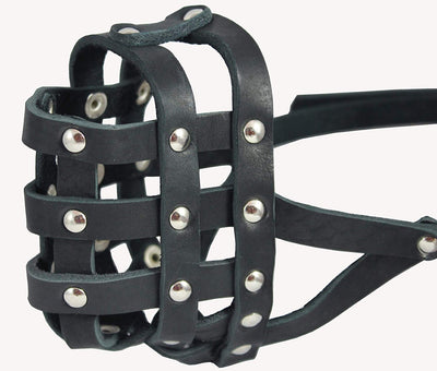 Genuine Leather Dog Basket Muzzle #108 Black - Bulldog, Boxer (Circumference 13
