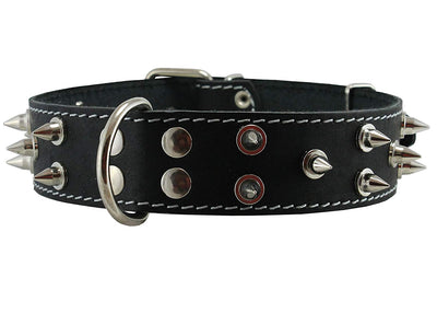 Dogs My Love Real Leather Black Spiked Dog Collar Spikes 1.6