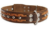 Genuine Leather Braided Studded Dog Collar, Brown 1.6" Wide. Fits 19"-24" Neck, Large.