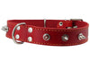 Grey Real Leather Red Spiked Dog Collar Spikes, 1.25" Wide. Fits 15.5"-20" Neck, Medium Breeds