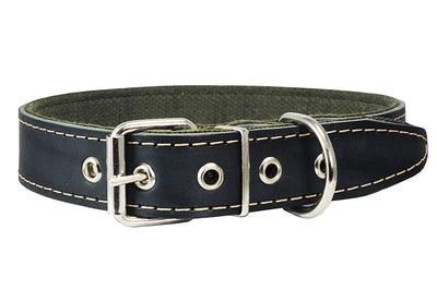 Thick Genuine Leather Dog Collar, Cotton Padded, 1.25
