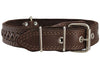 Genuine Leather Braided Dog Collar, Brown 1.6" Wide. Fits 19"-24" Neck.