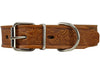 Genuine Tooled Leather Dog Collar Hunting Pattern Tan 3 Sizes