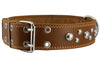 Genuine 1.75" Wide Thick Leather Studded Dog Collar Tan. Fits 21.5"-26" Neck, XLarge Breeds