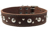 Thick Genuine Leather Studded Dog Collar 2" Wide Brown Sized to Fit 19"-22" Neck 2" Wide