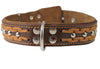 Genuine Leather Braided Studded Dog Collar, Brown 1.6" Wide. Fits 19"-24" Neck, Large.