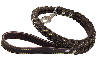 4-thong Square Fully Braided Genuine Leather Dog Leash, 3.5 ft Length 1