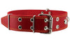 Genuine 1.75" Wide Thick Leather Studded Dog Collar Red. Fits 21.5"-26" Neck, XLarge Breeds