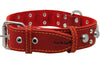 Red Real 1.5" Wide Thick Leather Studded Dog Collar. Fits 17"-21.5" Neck.