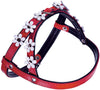 Genuine Leather Dog Harness Daisies for Toy and Small Breeds Padded Red/Black