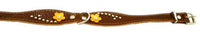 Brown Genuine leather Designer Dog Collar 14.5"x1" with Studs, Daisy, and Rhinestone