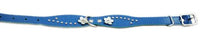 Blue Genuine leather Designer Dog Collar 11"x3/4" with Studs, Daisy, and Rhinestone