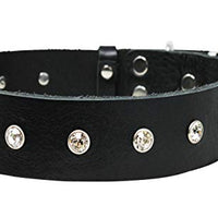 Genuine Soft Black Leather Crystal Glass Rhinestone Studded Dog Collar 7 Sizes