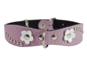 Genuine leather Designer Dog Collar 14.5"x1" with Studs, Daisy, and Rhinestone