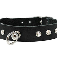 Genuine Soft Black Leather Crystal Glass Rhinestone Studded Dog Collar 7 Sizes