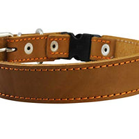 Tan Quick Release Genuine Leather Classic Dog Collar 1" Wide Adjustable Fits 15"-18" Neck Medium to Large