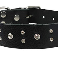 Genuine Soft Black Leather Crystal Glass Rhinestone Studded Dog Collar 7 Sizes