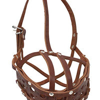 Secure Real Leather Dog Mesh Basket Muzzle Brown (Circum. 16.5", Snout Length 4.5")