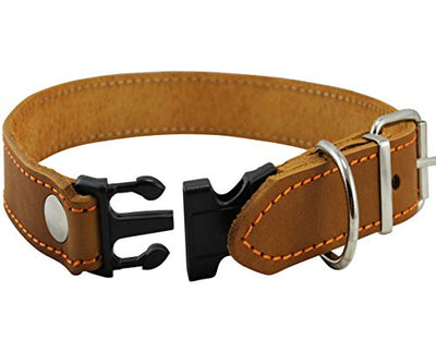 Tan Quick Release Genuine Leather Classic Dog Collar 1