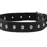 Genuine Soft Black Leather Crystal Glass Rhinestone Studded Dog Collar 7 Sizes