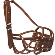 Secure Real Leather Dog Mesh Basket Muzzle Brown (Circum. 16.5", Snout Length 4.5")