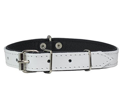 Real Leather Soft Leather Padded Dog Collar White/Black