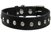 Genuine Soft Black Leather Crystal Glass Rhinestone Studded Dog Collar 7 Sizes