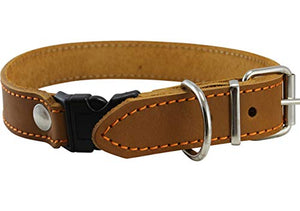 Tan Quick Release Genuine Leather Classic Dog Collar 1" Wide Adjustable Fits 15"-18" Neck Medium to Large