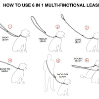 Dogs My Love 6 Way European Multi-functional Cotton Web Dog Leash, Adjustable Lead 50"-90" Long
