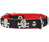 Real Leather Skull Studded Padded Dog Collar Black/Red